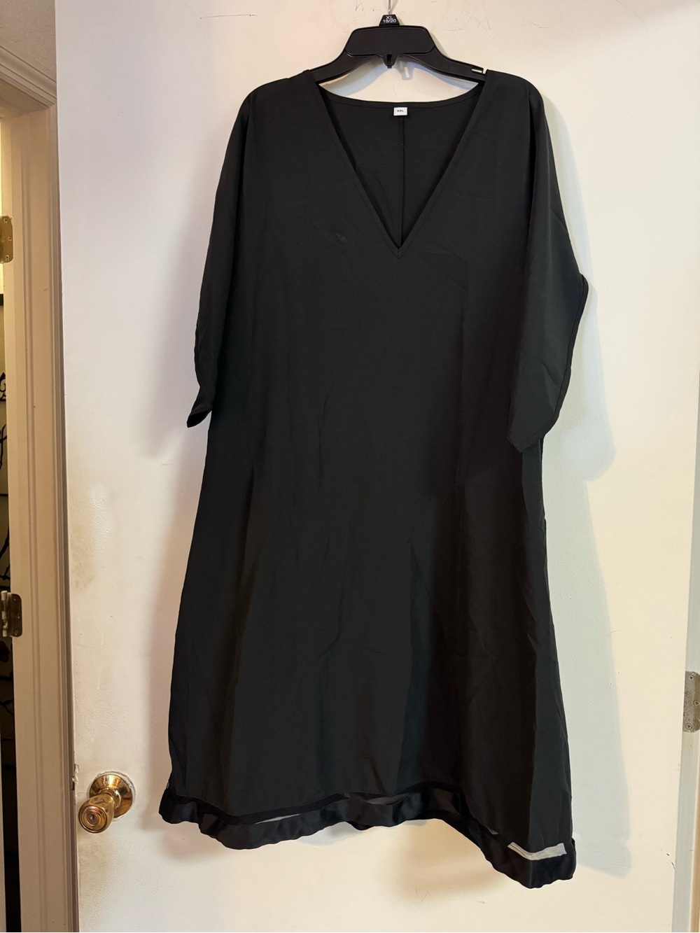 Black V-Neck Midi Shift Dress